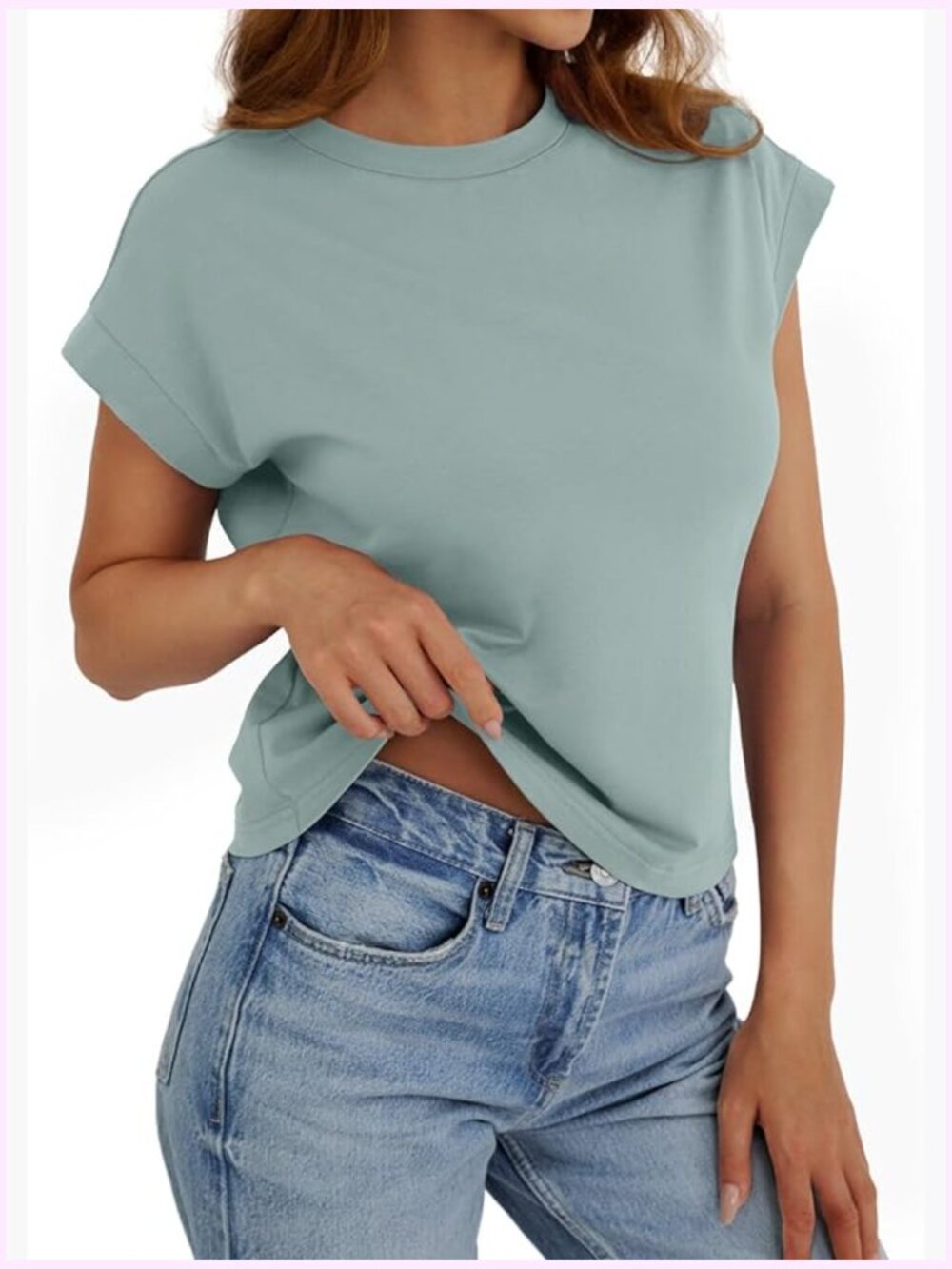 Cap Sleeve Crop Top Cotton Spandex Crewneck Loose Fit Trendy Tee